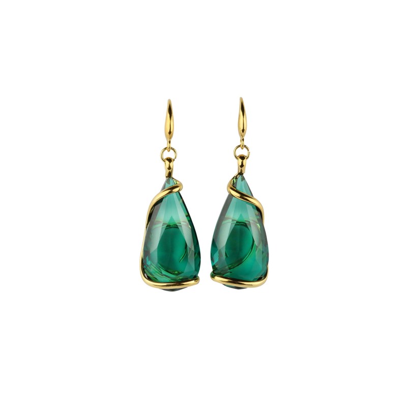 Boucles d'oreilles Florence OE1 Émeraude – Doré – Émeraude
