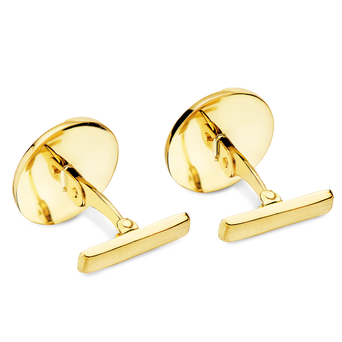 Boutons de Manchette Ronds Or Jaune Brillant Mat 15MM Fermoir Pivotante Rigide Zircone