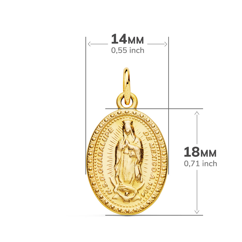 18K Guadalupe-i Boldogasszony-érem 18X14 mm sárga arany színben