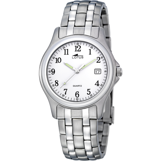 Montre homme Lotus Classic Steel 15150/A – cadran blanc bracelet acier – vue de face