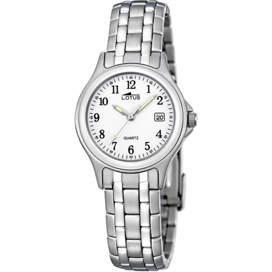 Montre femme Lotus Classic Steel 15151/A – cadran blanc bracelet acier – vue de face