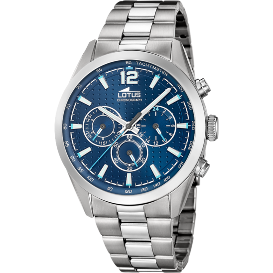Montre homme Lotus Chrono 18152/C – cadran bleu marine bracelet acier – vue de face