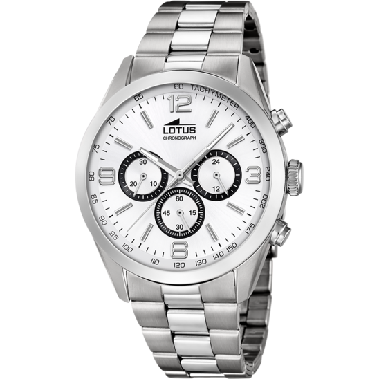 Montre homme Lotus Chrono 18152/E – cadran argenté bracelet acier – vue de face