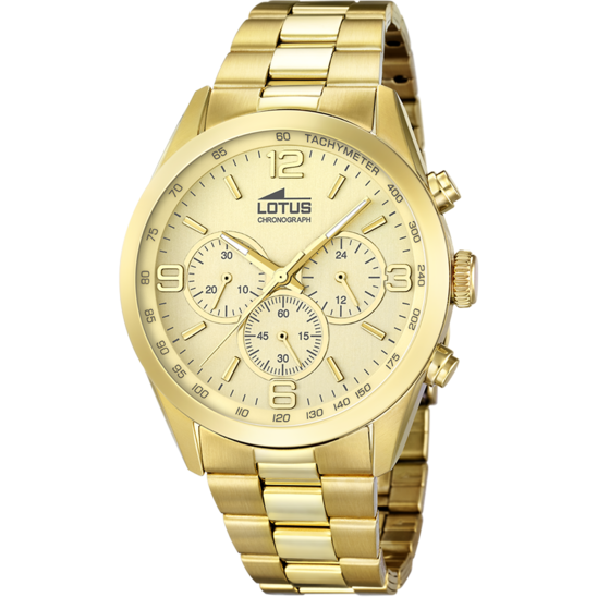 Montre homme Lotus Chrono 18153/2 – cadran doré bracelet acier doré – vue de face