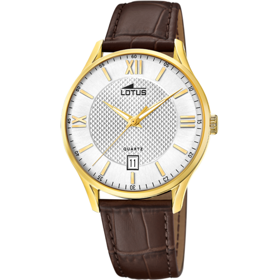 Montre homme Lotus Classic Strap 18403/I – cadran blanc bracelet cuir – vue de face