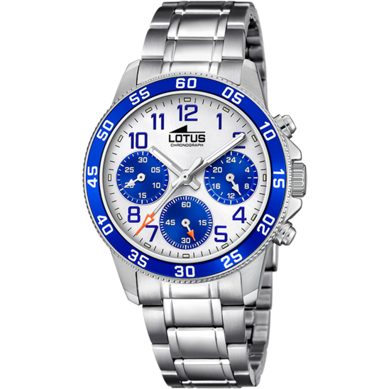 Montre enfant Lotus Junior 18580/7 – cadran blanc et bleu bracelet acier – vue de face
