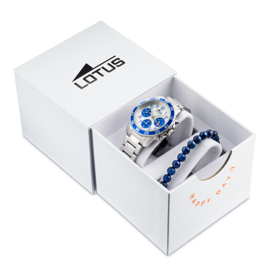 Montre enfant Lotus Junior 18580/7 – cadran blanc et bleu bracelet acier – vue de trois-quarts 2
