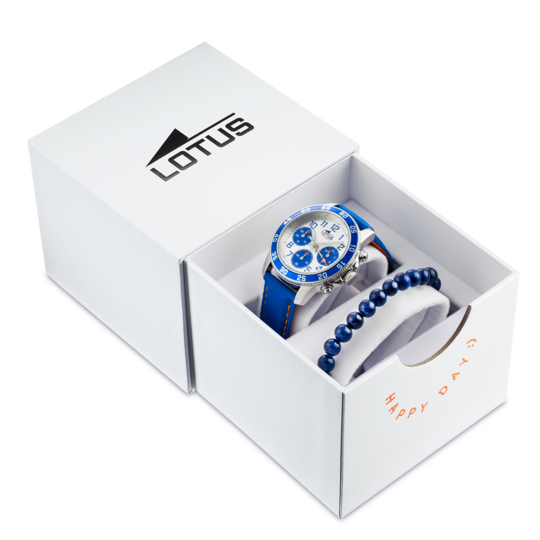 Montre enfant Lotus Junior 18581/7 – cadran blanc et bleu bracelet cuir – vue de trois-quarts 2