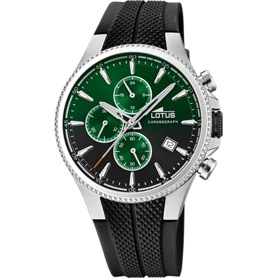 Montre homme Lotus Chrono 18621/A – cadran noir et vert bracelet plastique – vue de face