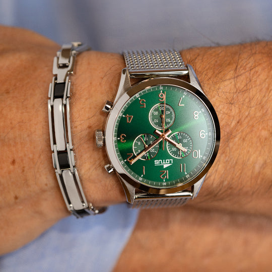 Montre homme Lotus Chrono 18637/2 – cadran vert bracelet acier – portée
