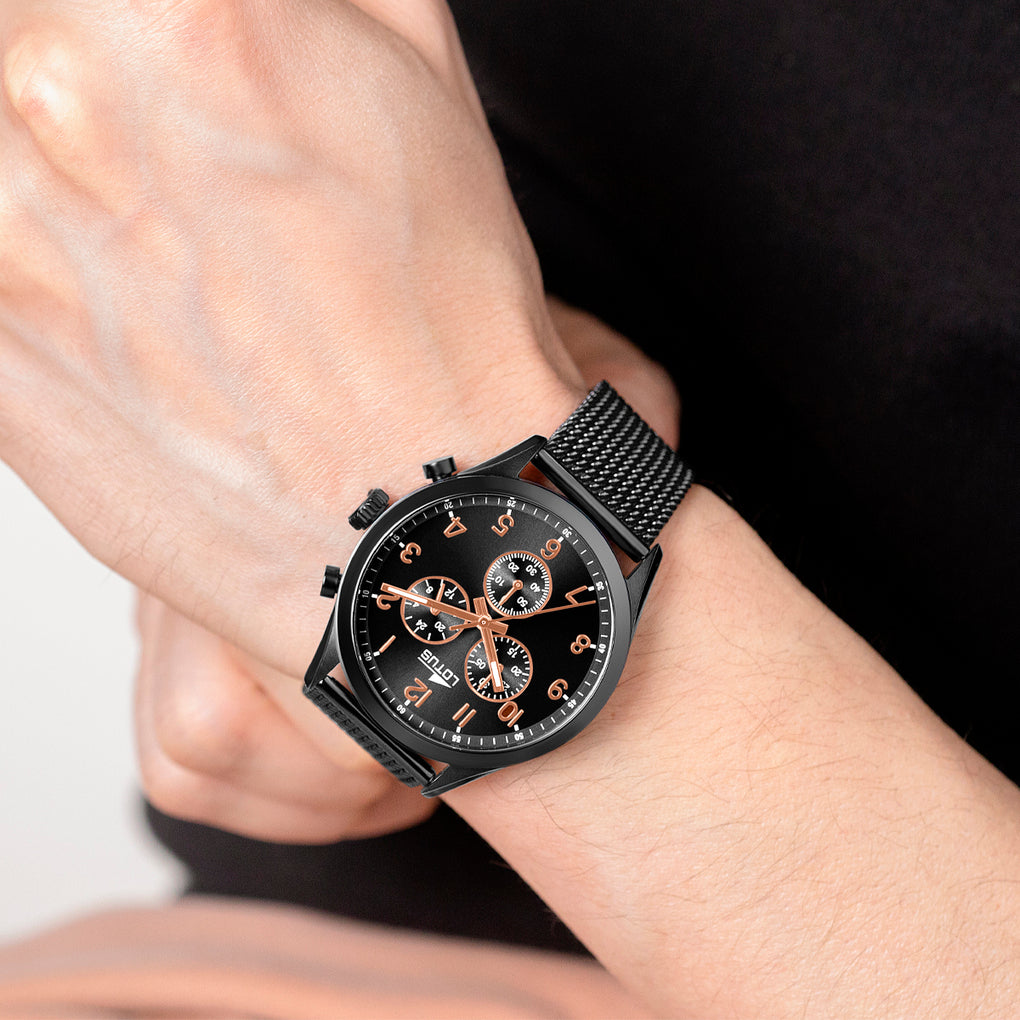Minimalist - Model 18639/1 - Black and Rose Gold - Lotus Watch
