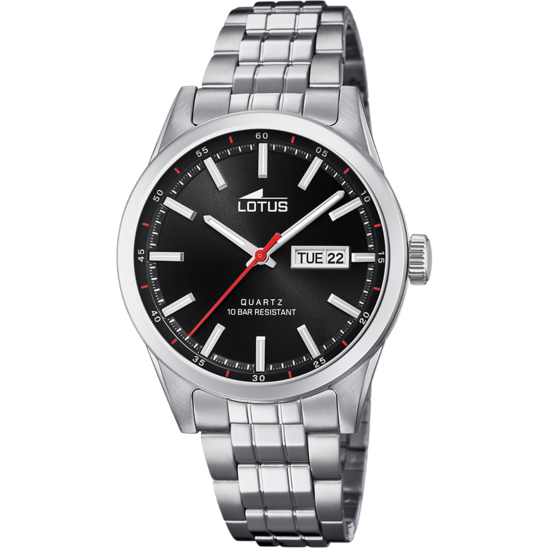 Montre homme Lotus Classic Steel 18670/4 – cadran noir bracelet acier – vue de face