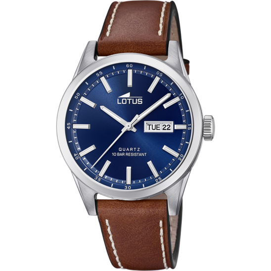 Montre homme Lotus Classic Strap 18671/3 – cadran bleu bracelet cuir – vue de face