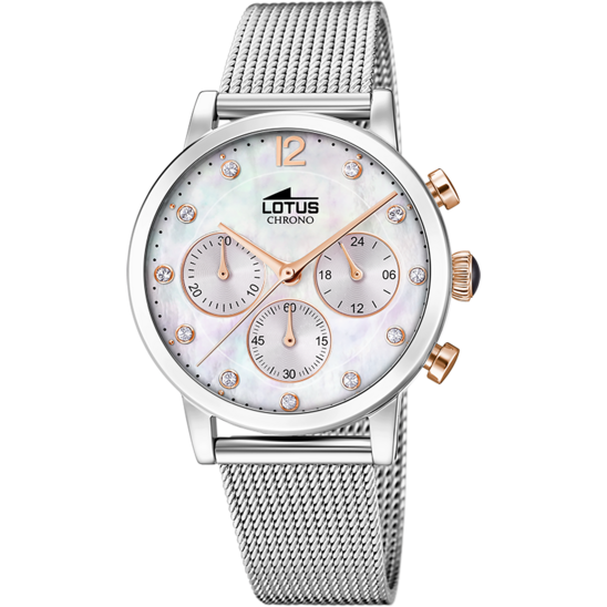 Montre femme Lotus Trendy 18676/1 – cadran blanc bracelet acier – vue de face