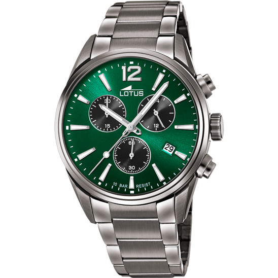 Montre homme Lotus Chrono 18682/4 – cadran vert bracelet acier – vue de face