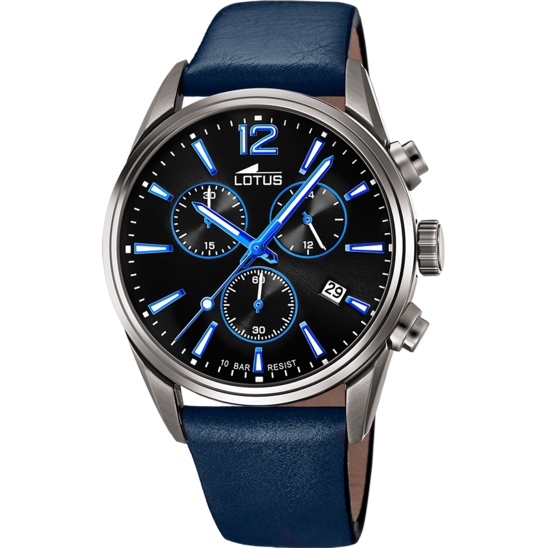 Montre homme Lotus Chrono 18683/6 – cadran noir bracelet cuir – vue de face