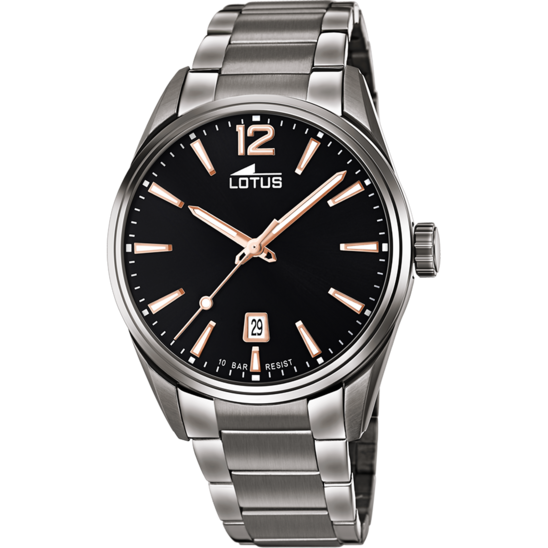 Montre homme Lotus Minimalist For Him 18684/2 – cadran noir bracelet acier – vue de face