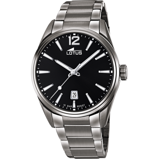 Montre homme Lotus Minimalist For Him 18684/3 – cadran noir bracelet acier – vue de face