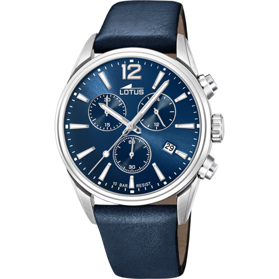 Montre homme Lotus Chrono 18691/1 – cadran bleu bracelet cuir – vue de face