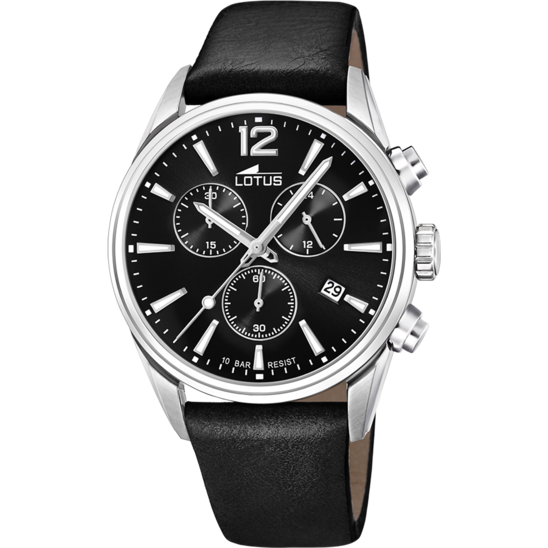 Montre homme Lotus Chrono 18691/3 – cadran noir bracelet cuir – vue de face