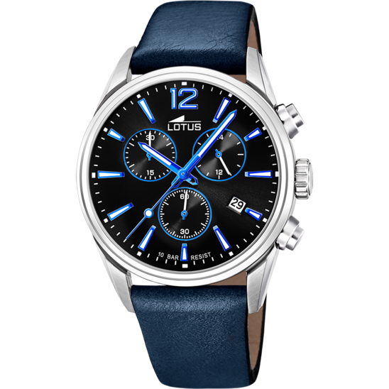 Montre homme Lotus Chrono 18691/6 – cadran noir bracelet cuir – vue de face