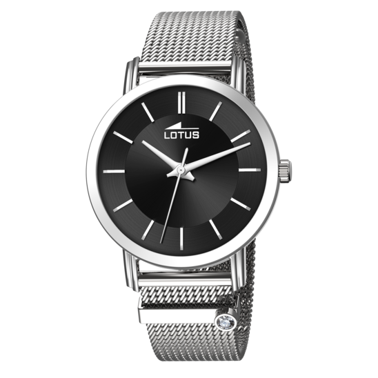 Montre femme Lotus Minimalist For Her 18737/4 – cadran noir bracelet acier – vue de face