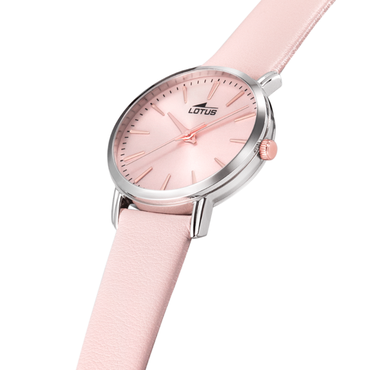 Montre femme Lotus Minimalist For Her 18738/2 – cadran rose bracelet cuir – vue de trois-quarts 2