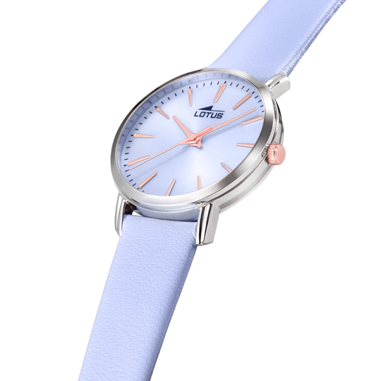 Montre femme Lotus Minimalist For Her 18738/3 – cadran bleu bracelet cuir – vue de trois-quarts 2