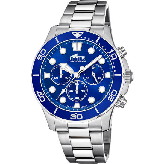 Montre homme Lotus Excellent 18756/1 – cadran bleu bracelet acier – vue de face