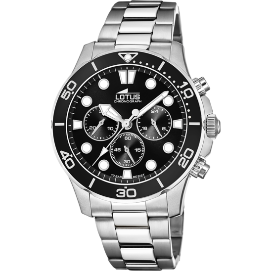 Montre homme Lotus Excellent 18756/3 – cadran noir bracelet acier – vue de face