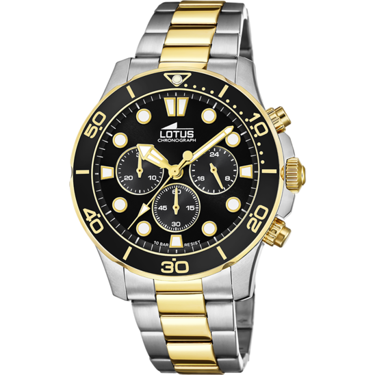 Montre homme Lotus Excellent 18757/2 – cadran noir bracelet acier – vue de face