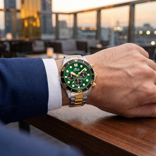 Montre homme Lotus Excellent 18757/7 – cadran vert bracelet acier – portée