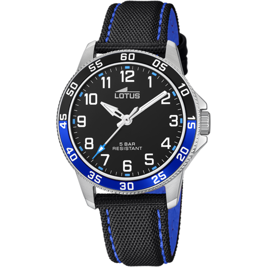 Montre enfant Lotus Junior 18787/2 – cadran noir bracelet cuir – vue de face