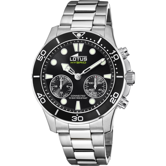 Montre connectée homme Lotus Connected 18800/2 – cadran noir bracelet acier – vue de face
