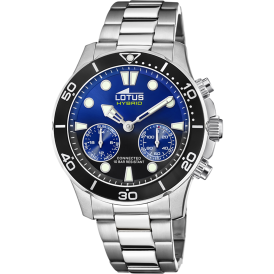 Montre connectée homme Lotus Connected 18800/3 – cadran bleu bracelet acier – vue de face