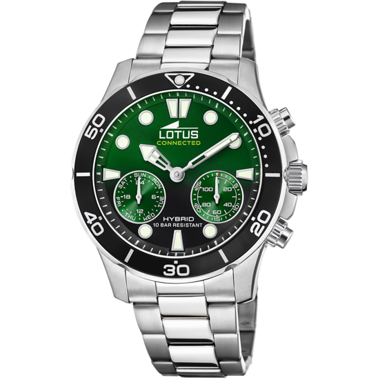 Montre connectée homme Lotus Connected 18800/6 – cadran vert bracelet acier – vue de face