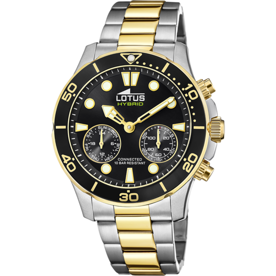 Montre connectée homme Lotus Connected 18801/2 – cadran noir bracelet acier – vue de face
