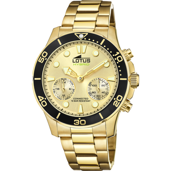 Montre connectée homme Lotus Connected 18802/1 – cadran doré bracelet acier doré – vue de face