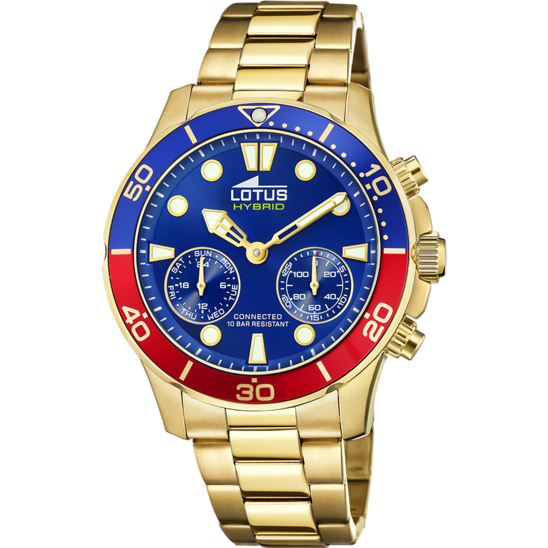 Montre connectée homme Lotus Connected 18802/3 – cadran bleu bracelet acier doré – vue de face