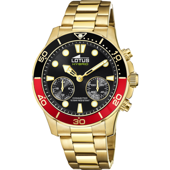 Montre connectée homme Lotus Connected 18802/4 – cadran noir bracelet acier doré – vue de face