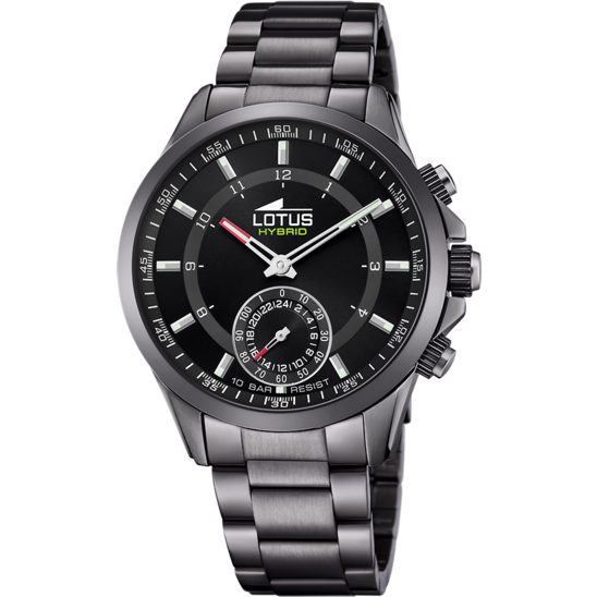 Montre connectée homme Lotus Connected 18807/2 – cadran noir bracelet acier – vue de face