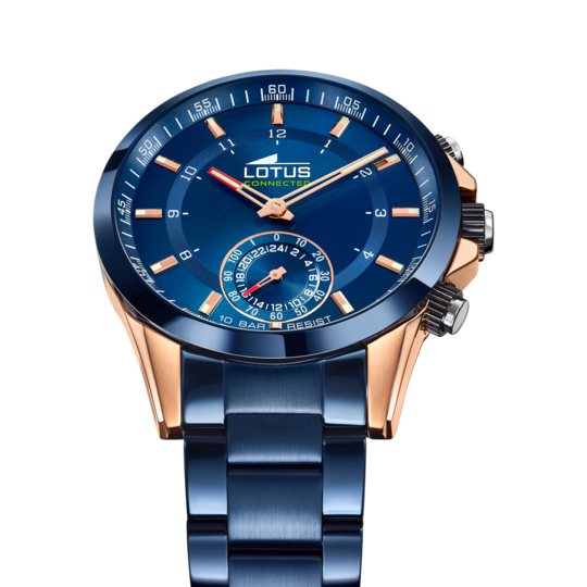 Montre connectée homme Lotus Connected 18809/1 – cadran bleu bracelet acier – vue de trois-quarts 2