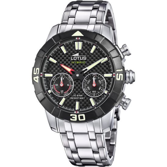 Montre connectée homme Lotus Connected 18810/2 – cadran noir bracelet acier – vue de face