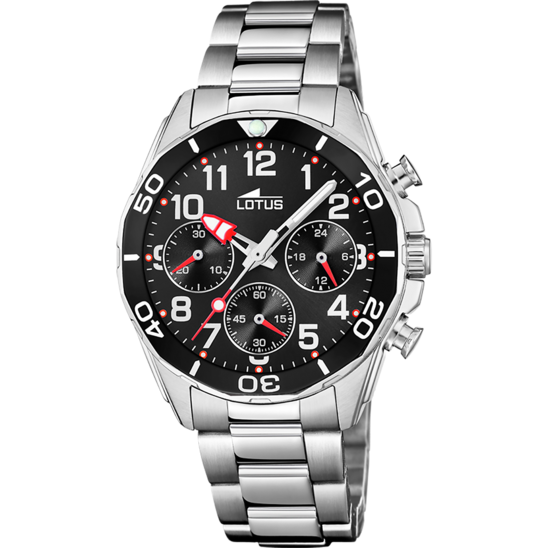 Montre enfant Lotus Junior 18858/2 – cadran noir bracelet acier – vue de face