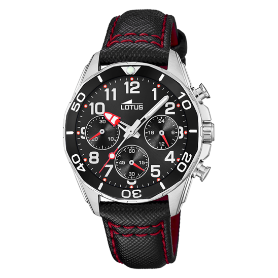 Montre enfant Lotus Junior 18859/2 – cadran noir bracelet cuir – vue de face