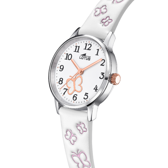 Montre enfant Lotus Junior 18864/1 – cadran blanc bracelet cuir – vue de trois-quarts 3