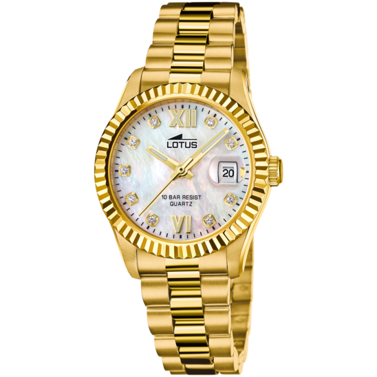 Montre femme Lotus Freedom 18932/1 – cadran blanc bracelet acier doré – vue de face