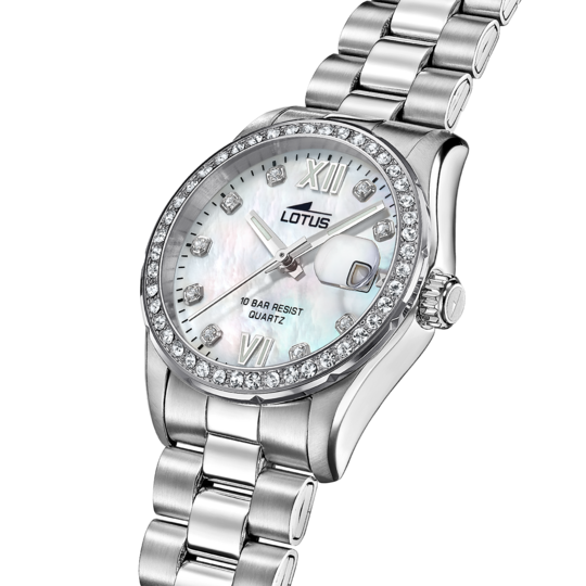 Montre femme Lotus Freedom 18933/1 – cadran blanc bracelet acier – vue de trois-quarts
