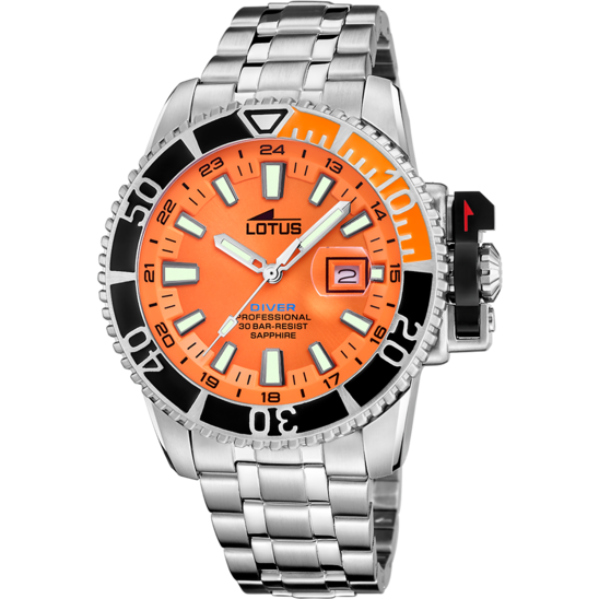Montre homme Lotus Diver 18938/2 – cadran orange bracelet acier – vue de face