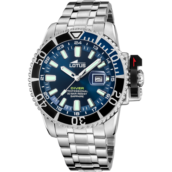 Montre homme Lotus Diver 18938/3 – cadran bleu marine bracelet acier – vue de face